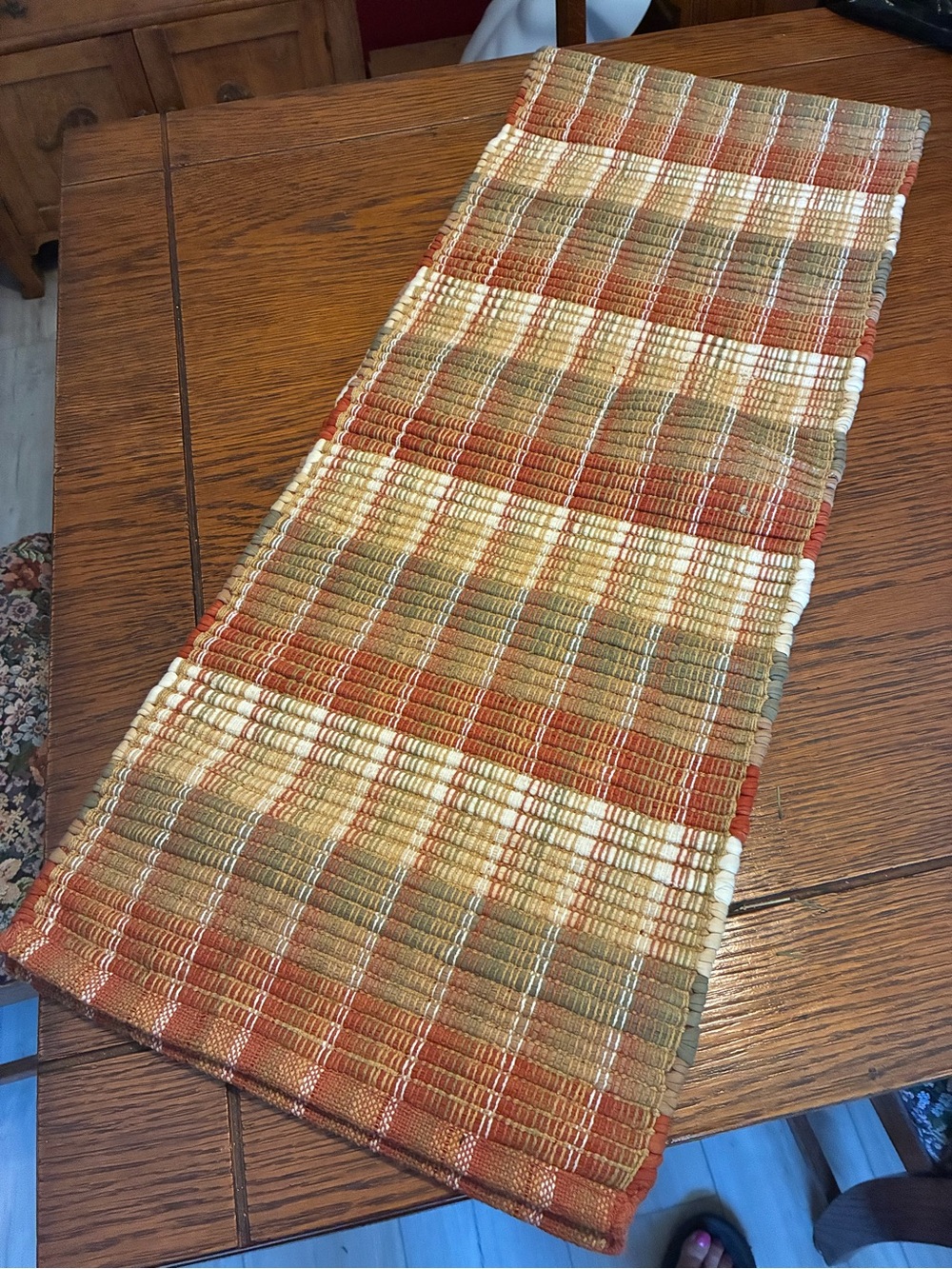 Food Network Orange, Tan and Cream Woven Table Runner